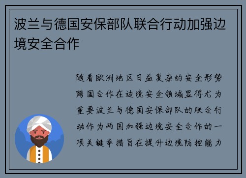 波兰与德国安保部队联合行动加强边境安全合作
